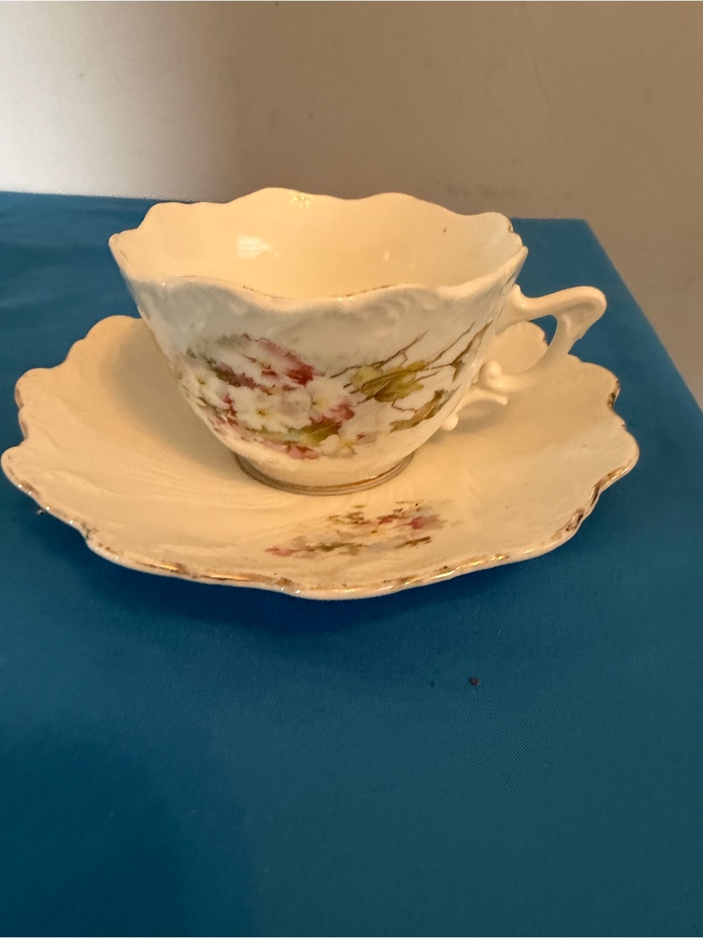 Vintage Floral Ivory Teacup and Saucer - Elegant Home Art